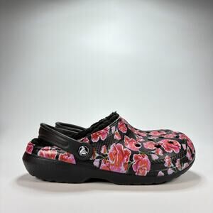 Crocs Classic Lined Graphic II Clog Black Floral Lightweight Shoes Women's Sz 9